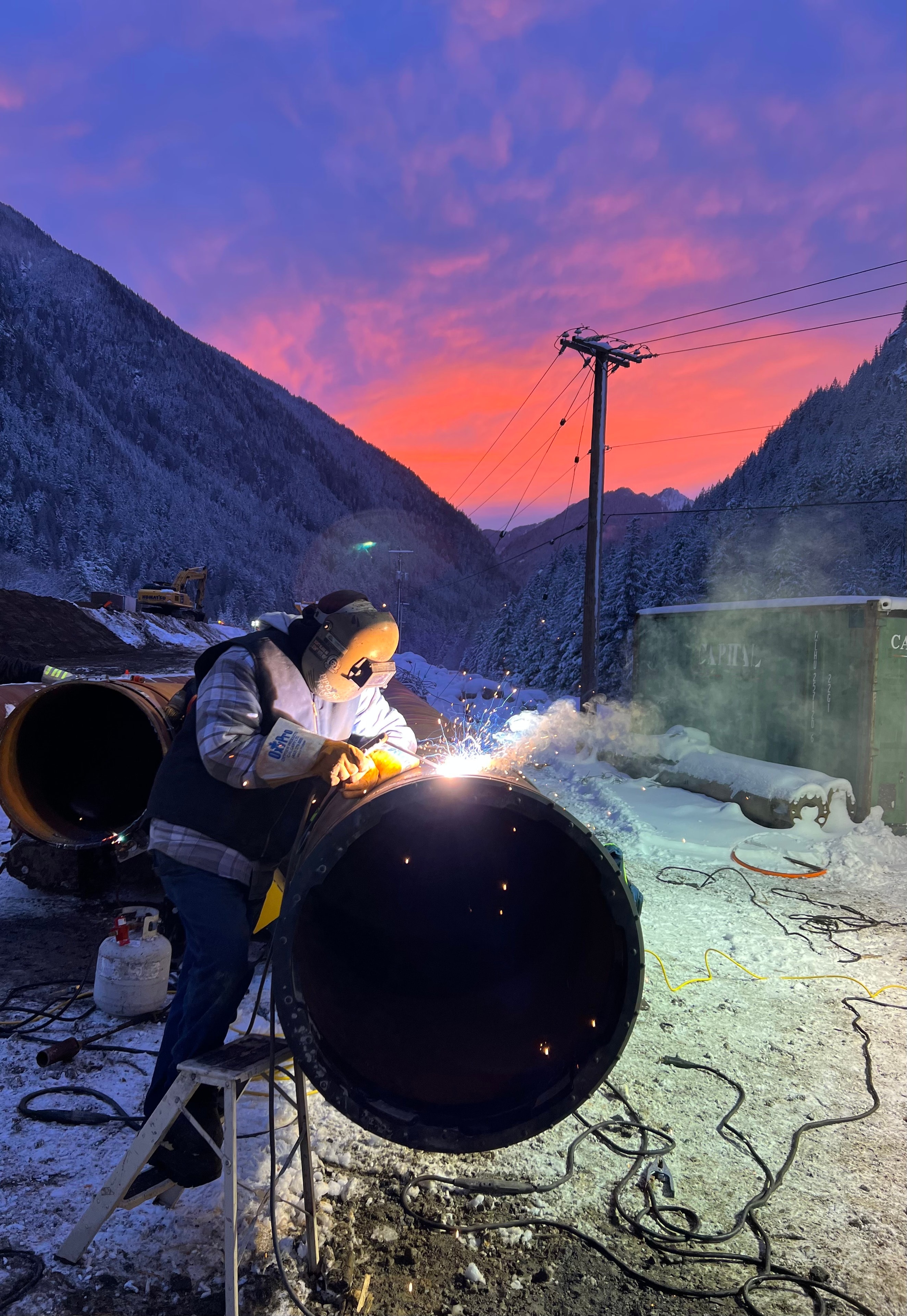 Pipeline Welding at Sunset